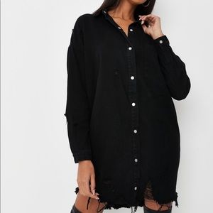 NWT Missguided Black Distressed Hem Extreme Oversized Denim Shirt Dress - US 8
